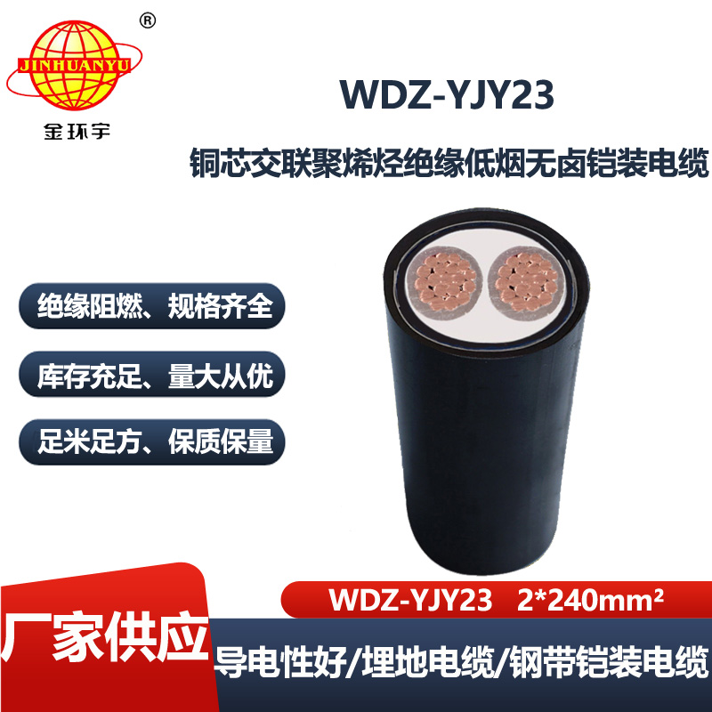 金环宇电线电缆 低烟无卤电缆 钢带铠装电缆WDZ-YJY23-2X240 电力电缆